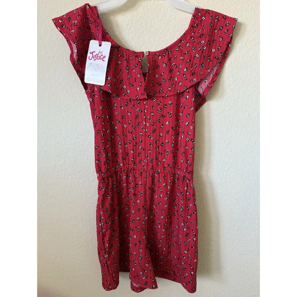 Lot Of 2 Justice Floral Ruffle Sleeveless Elastic Waist Girls Romper Size M 10